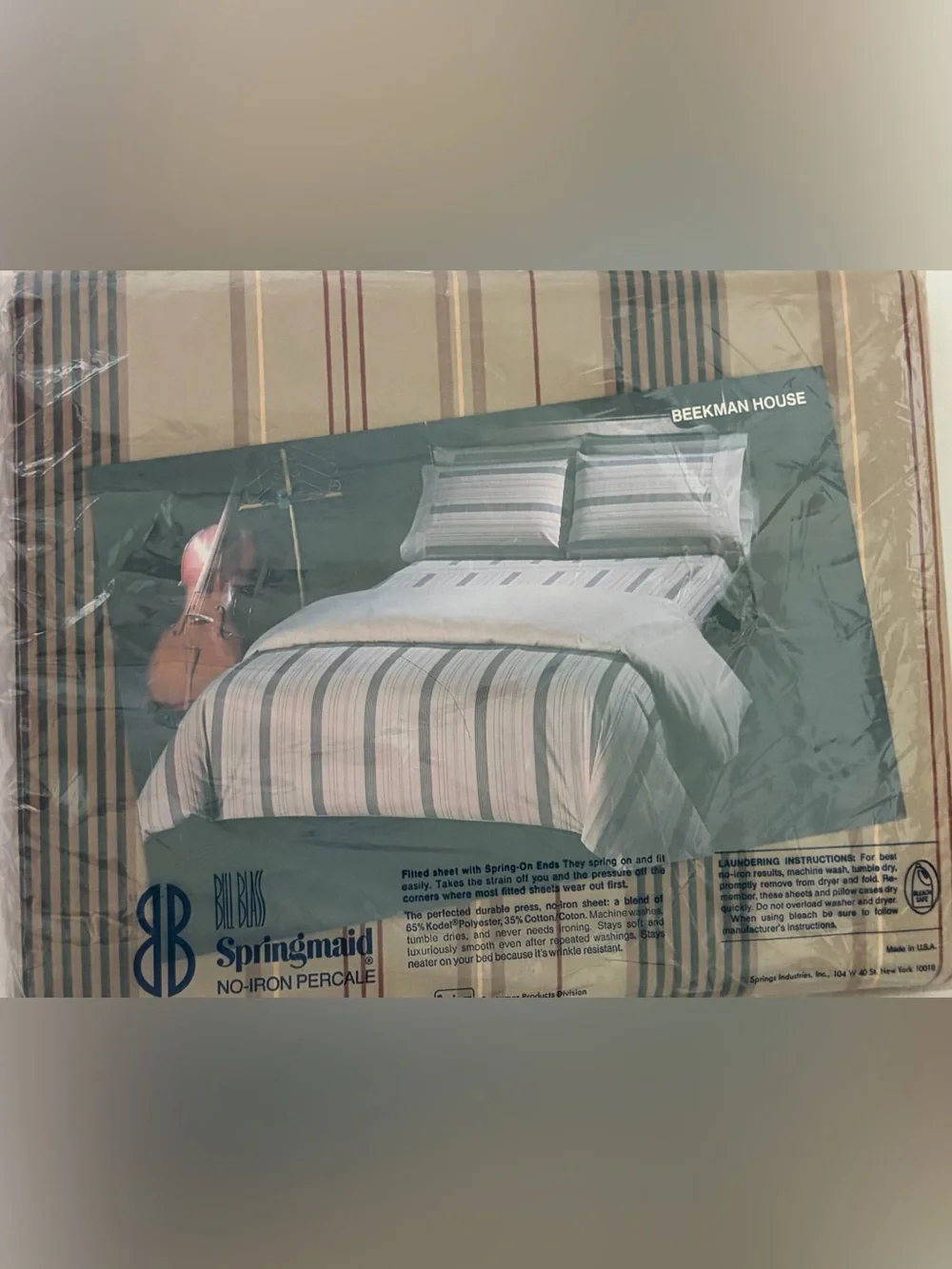 BILL BLASS for Springmaid Vintage Double Flat Sheet Earth Tones Made in USA NWT